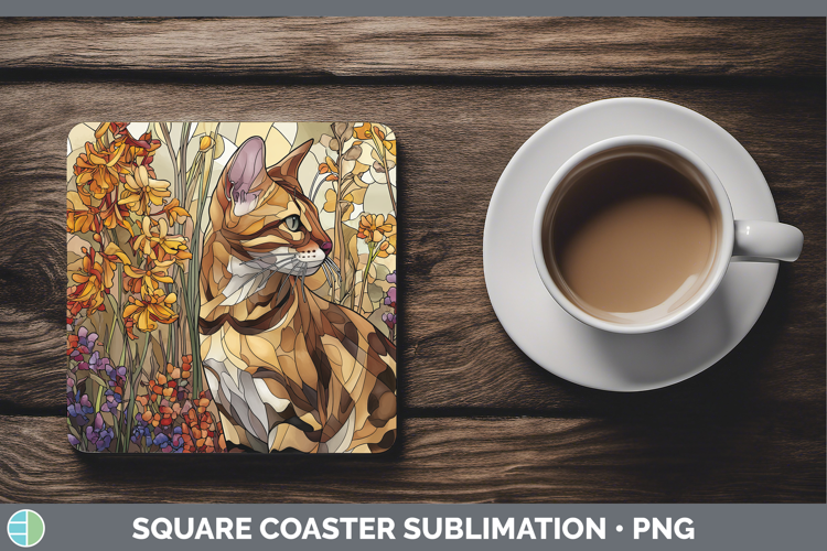 Savannah Cat Square Coaster Cats Stained Glass Wild Flowers