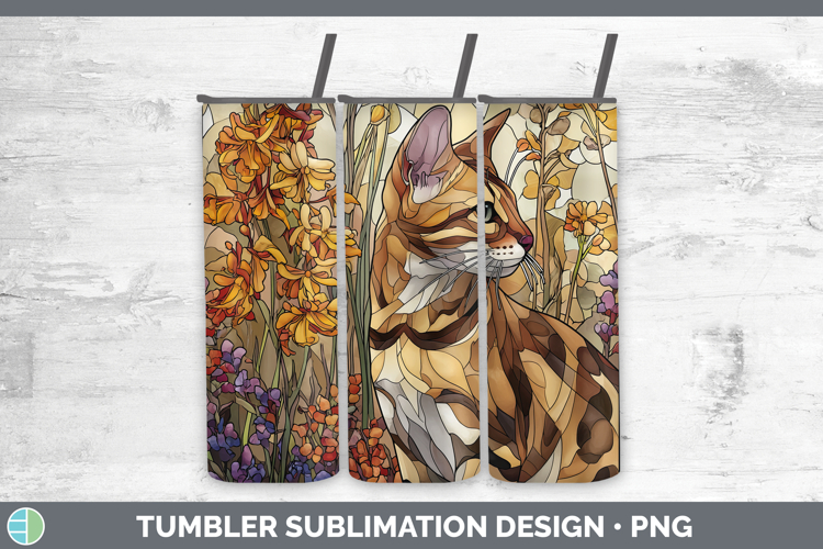 Savannah Cat Tumbler Cats Stained Glass Wild Flowers Sublima