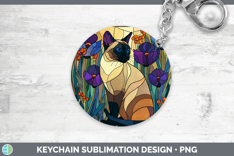 Siamese Cat Keychain Cats Stained Glass Wild Flowers Sublima