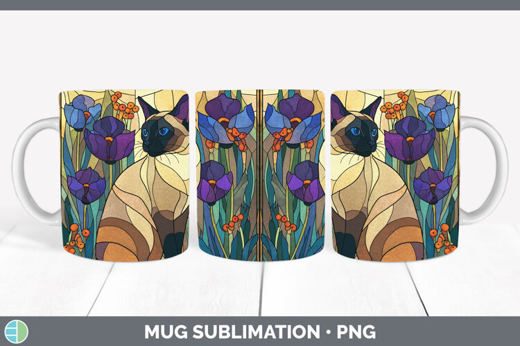 GorgeousCats Stained Glass Wild Flowers Mug Wrap design.