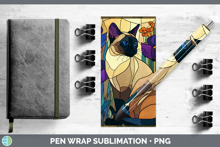 Siamese Cat Pen Wrap Cats Stained Glass Wild Flowers Sublima