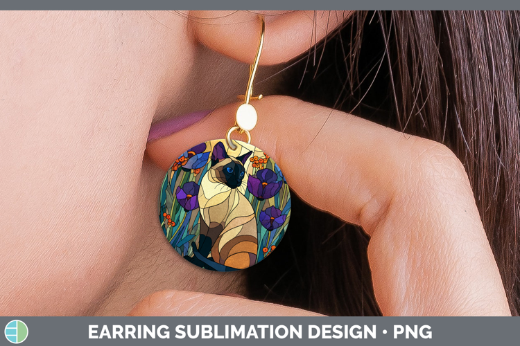 Siamese Cat Round Earrings Cats Stained Glass Wild Flowers S