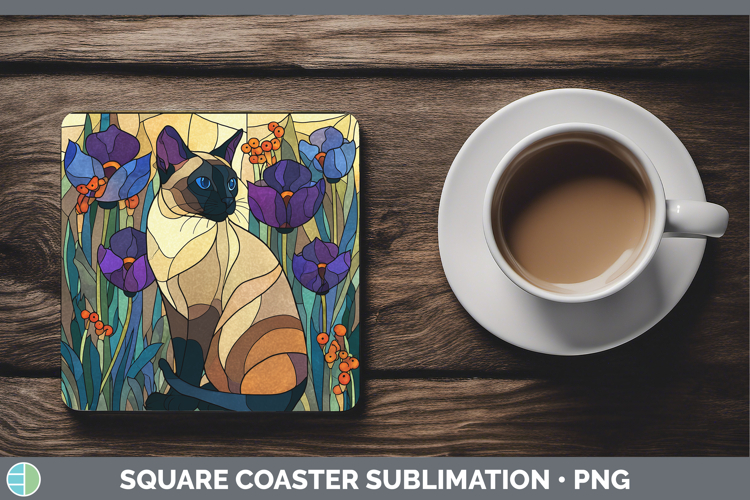 Siamese Cat Square Coaster Cats Stained Glass Wild Flowers S