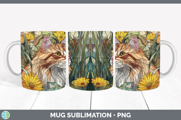 GorgeousCats Stained Glass Wild Flowers Mug Wrap design.