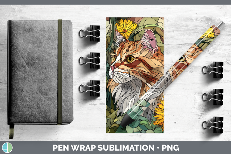 Siberian Cat Pen Wrap Cats Stained Glass Wild Flowers Sublim