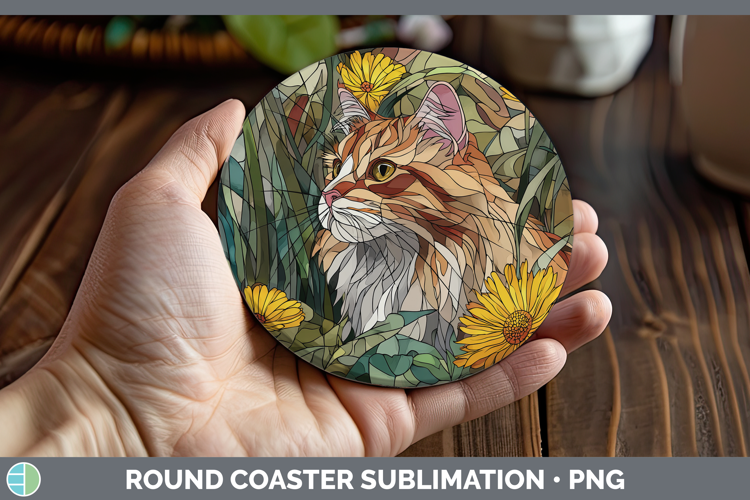 Siberian Cat Round Coaster Cats Stained Glass Wild Flowers S