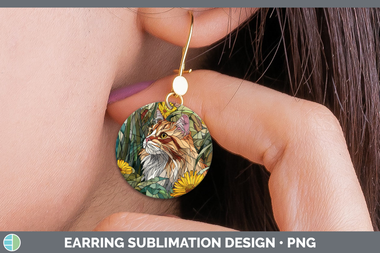 Siberian Cat Round Earrings Cats Stained Glass Wild Flowers