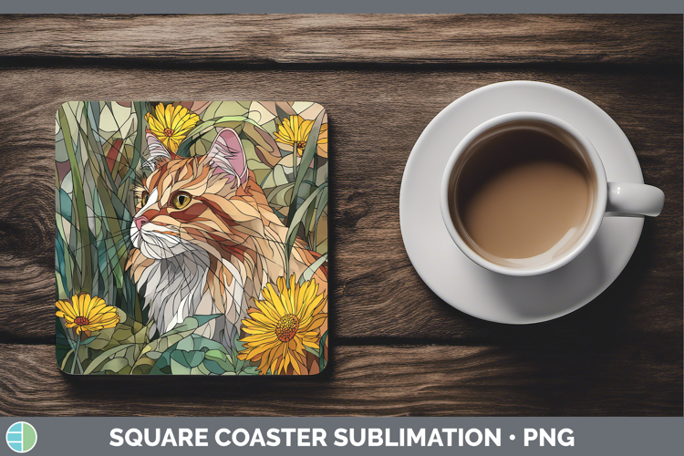 Siberian Cat Square Coaster Cats Stained Glass Wild Flowers