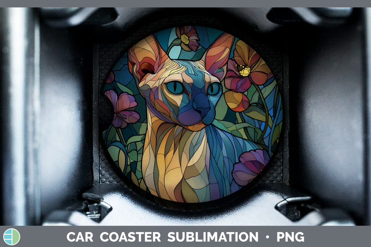 Sphynx Cat Car Coaster Cats Stained Glass Wild Flowers Subli