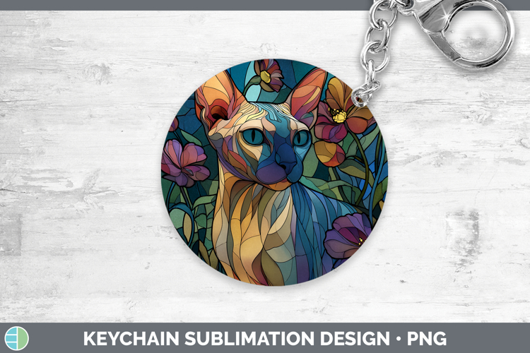 Sphynx Cat Keychain Cats Stained Glass Wild Flowers Sublimat