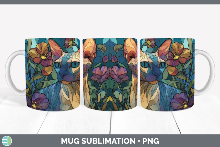 Sphynx Cat Mug Wrap Cats Stained Glass Wild Flowers Sublimat