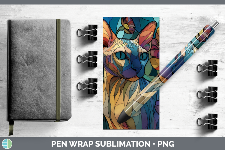Sphynx Cat Pen Wrap Cats Stained Glass Wild Flowers Sublimat