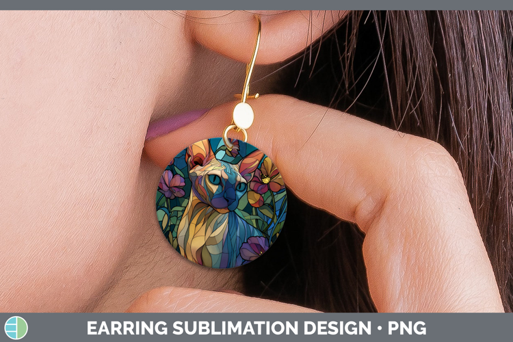 Sphynx Cat Round Earrings Cats Stained Glass Wild Flowers Su