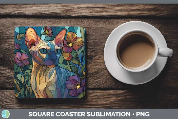 Sphynx Cat Square Coaster Cats Stained Glass Wild Flowers Su