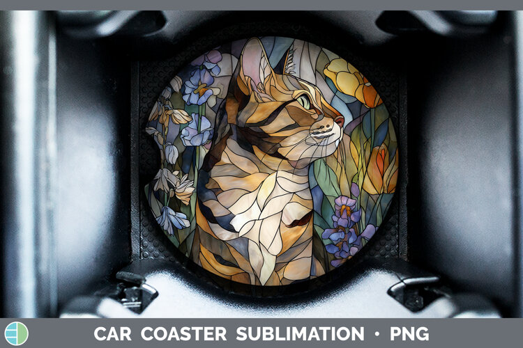 GorgeousCats Stained Glass Wild Flowers Car Coaster design.