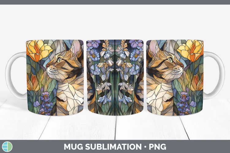 GorgeousCats Stained Glass Wild Flowers Mug Wrap design.