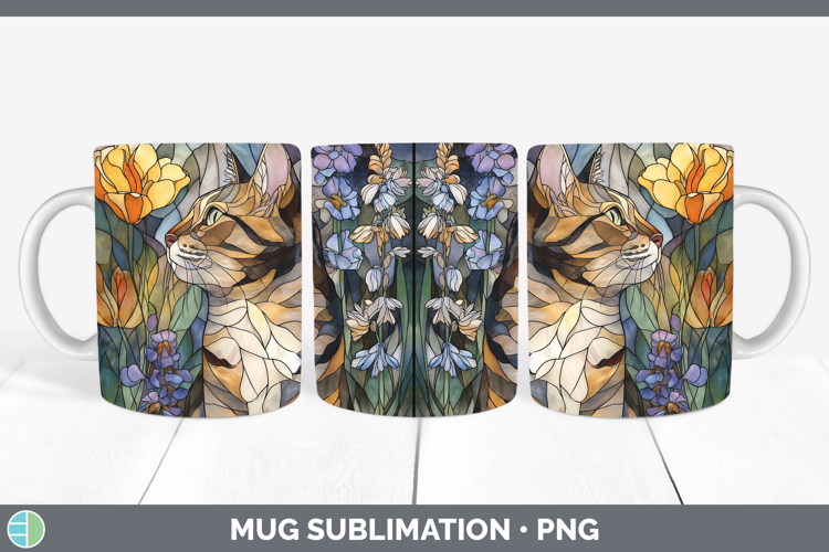 Tabby Cat Mug Wrap Cats Stained Glass Wild Flowers Sublimati