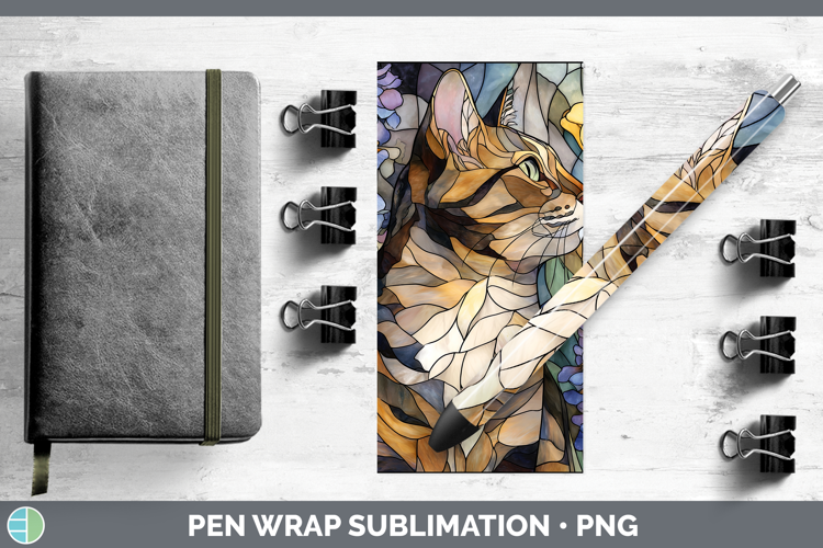 Tabby Cat Pen Wrap Cats Stained Glass Wild Flowers Sublimati
