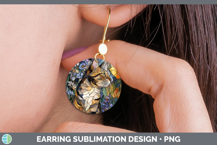 Tabby Cat Round Earrings Cats Stained Glass Wild Flowers Sub