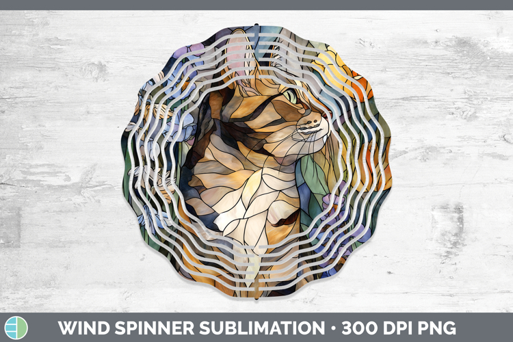Tabby Cat Wind Spinner Cats Stained Glass Wild Flowers Subli