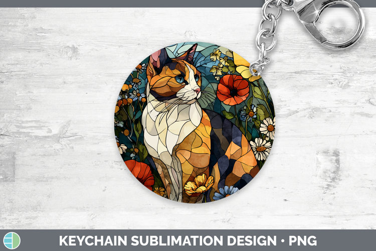 Tortoiseshell Cat Keychain Cats Stained Glass Wild Flowers S