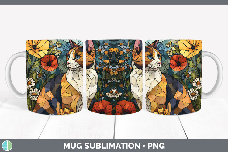 GorgeousCats Stained Glass Wild Flowers Mug Wrap design.