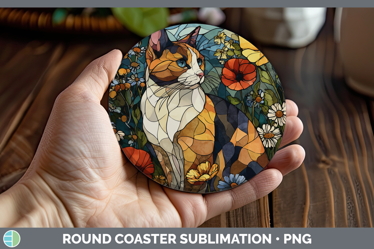 Tortoiseshell Cat Round Coaster Cats Stained Glass Wild Flow
