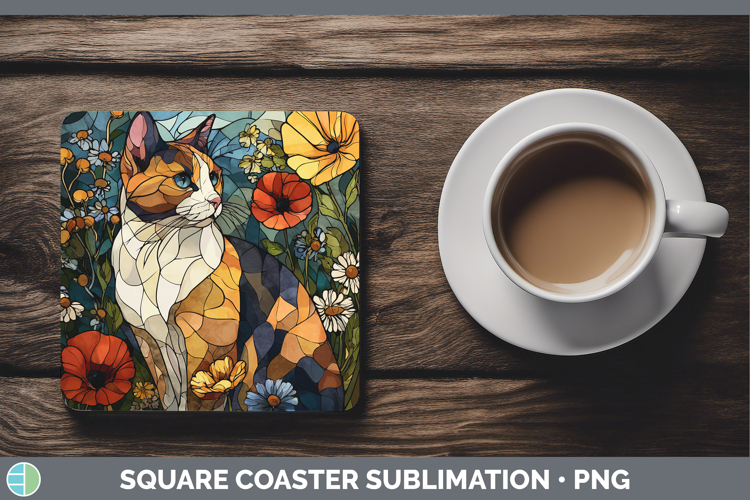Tortoiseshell Cat Square Coaster Cats Stained Glass Wild Flo