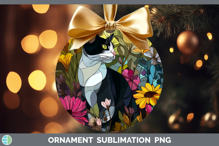 Tuxedo Cat Ornament Cats Stained Glass Wild Flowers Sublimat