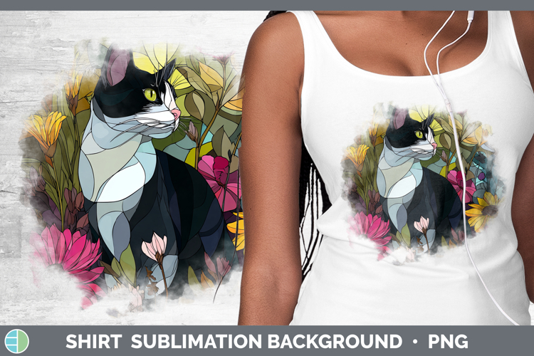 Tuxedo Cat Shirt Cats Stained Glass Wild Flowers Sublimation