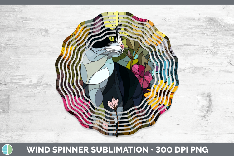 Tuxedo Cat Wind Spinner Cats Stained Glass Wild Flowers Subl