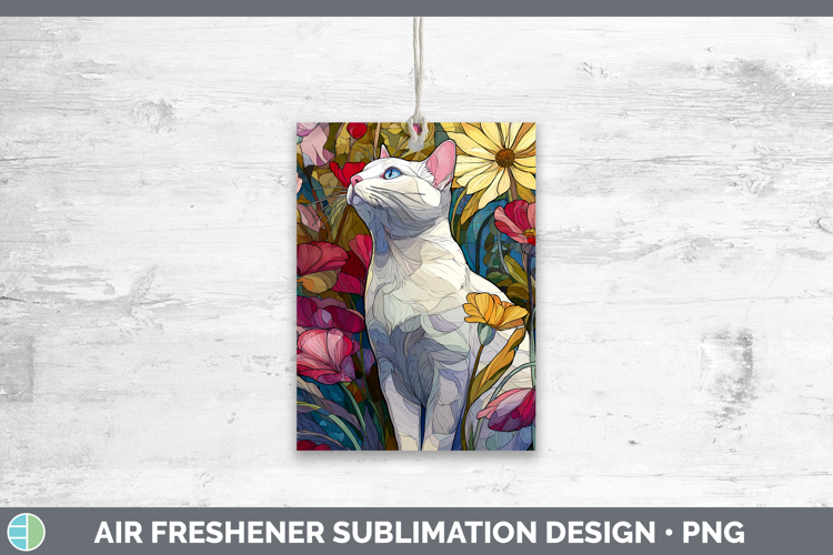 White Cat Air Freshener Cats Stained Glass Wild Flowers Subl