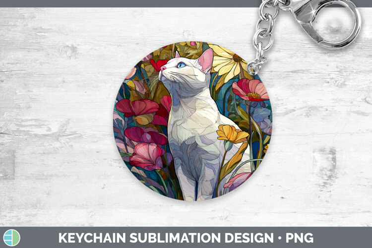 GorgeousCats Stained Glass Wild Flowers Keychain design.