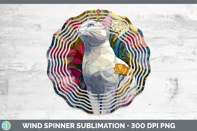 White Cat Wind Spinner Cats Stained Glass Wild Flowers Subli