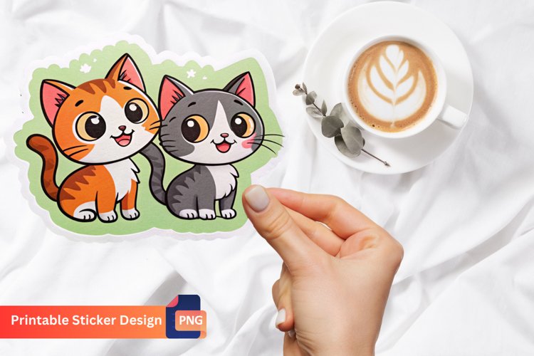 Cats Sticker, Cute Cat Art, Animal Sticker, Funny Cat Decal example image 1