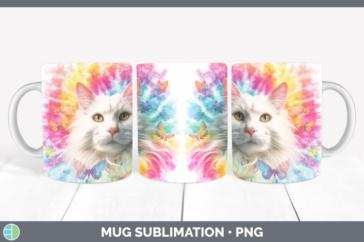 Angora Cats Tie Dye Mug Wrap Sublimation Design