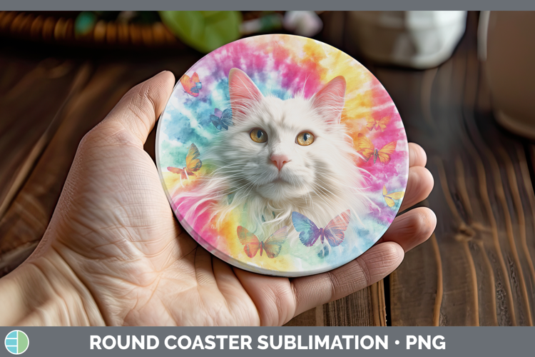Angora Cats Tie Dye Round Coaster Sublimation Design