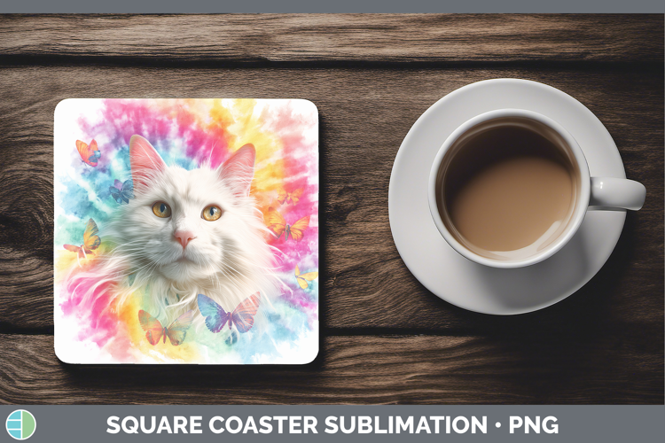 Angora Cats Tie Dye Square Coaster Sublimation Design