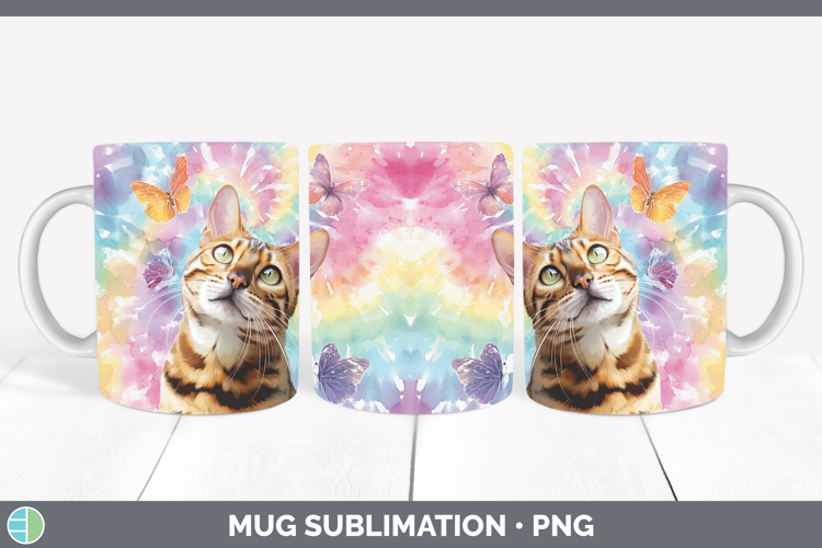 Bengal Cats Tie Dye Mug Wrap Sublimation Design