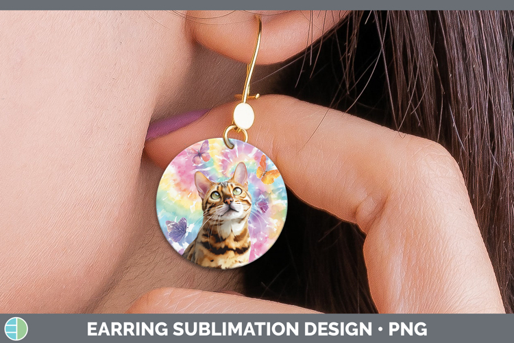 Bengal Cats Tie Dye Round Earrings Sublimation Design