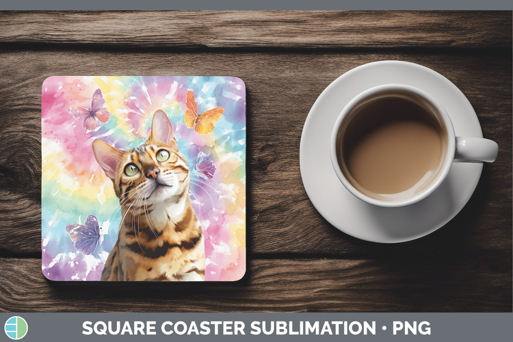 Bengal Cats Tie Dye Square Coaster Sublimation Design