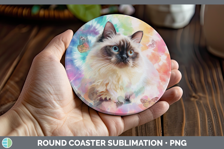 Birman Cats Tie Dye Round Coaster Sublimation Design