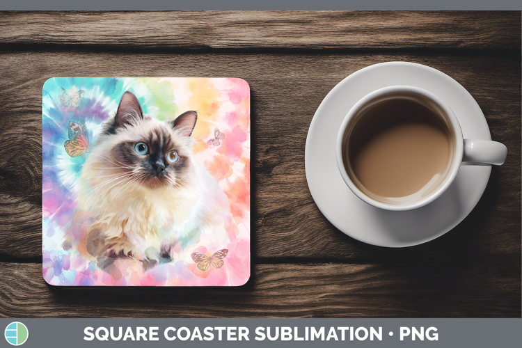 Birman Cats Tie Dye Square Coaster Sublimation Design