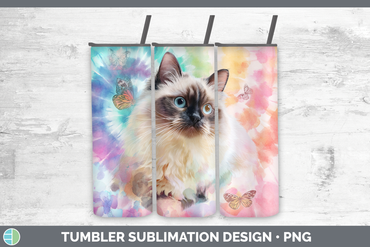 Birman Cats Tie Dye Tumbler Sublimation Design