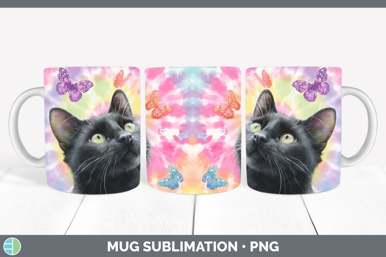Black Cats Tie Dye Mug Wrap Sublimation Design