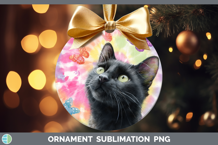 Black Cats Tie Dye Ornament Sublimation Design