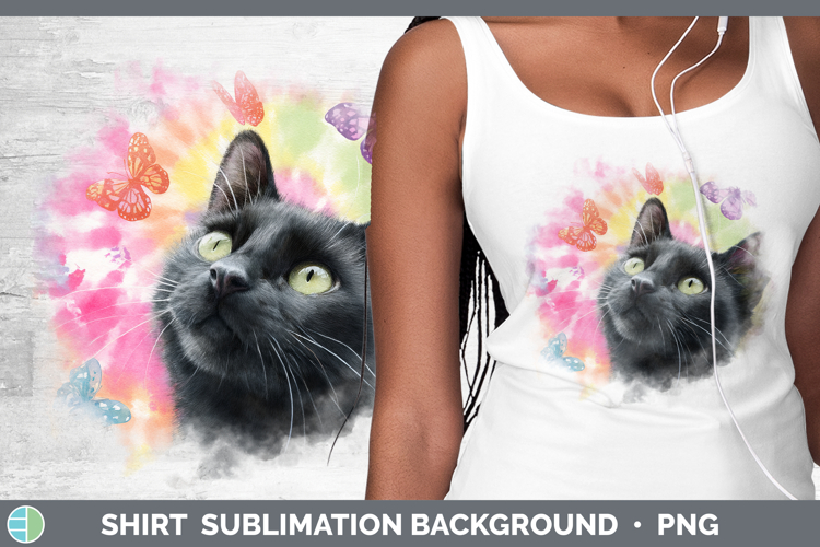 Black Cats Tie Dye Shirt Sublimation Design