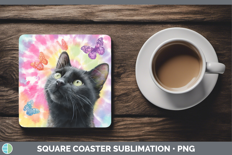 Black Cats Tie Dye Square Coaster Sublimation Design