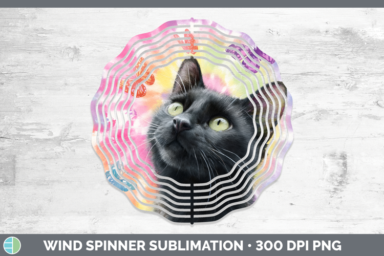 Black Cats Tie Dye Wind Spinner Sublimation Design