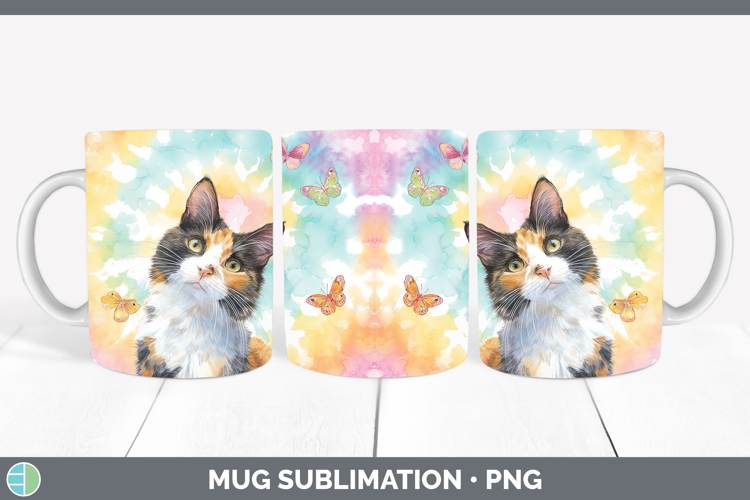 Calico Cats Tie Dye Mug Wrap Sublimation Design